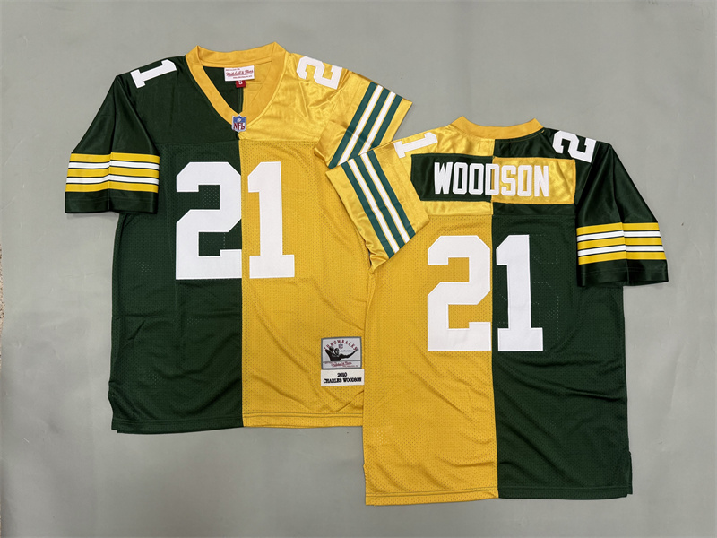 Men 2025 Green Bay Packers #21 Woodson green yellow Throwback Limited NFL Jersey style 001->green bay packers->NFL Jersey